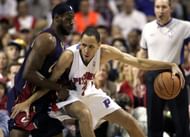LeBron James (left) in action